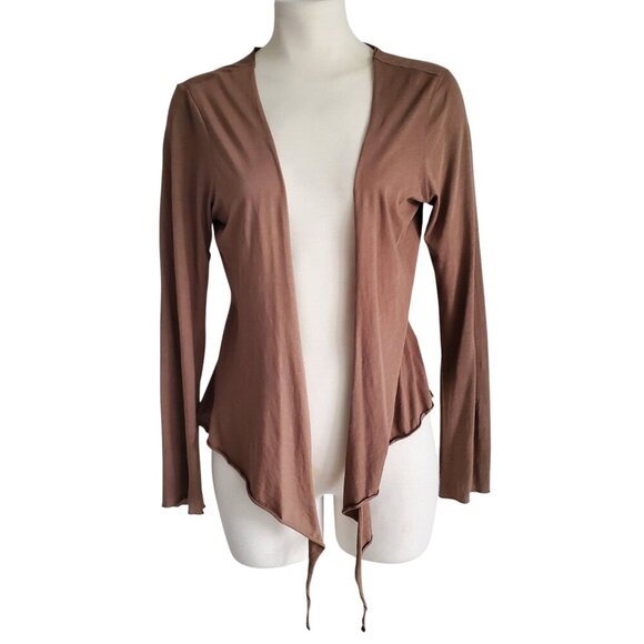 J.Jill Featherweight Wrap Pima Open Cotton Cardigan Deep Tan Brown Color Size S - Picture 13 of 14
